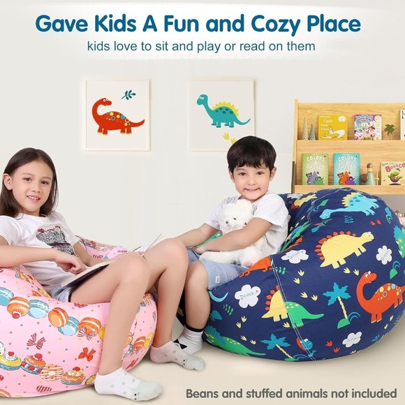 Dinosaur Stuffed Animal Storage Bean Bag Chair Cover Kids Zipper Toys Plush Kids - Picture 5 of 7